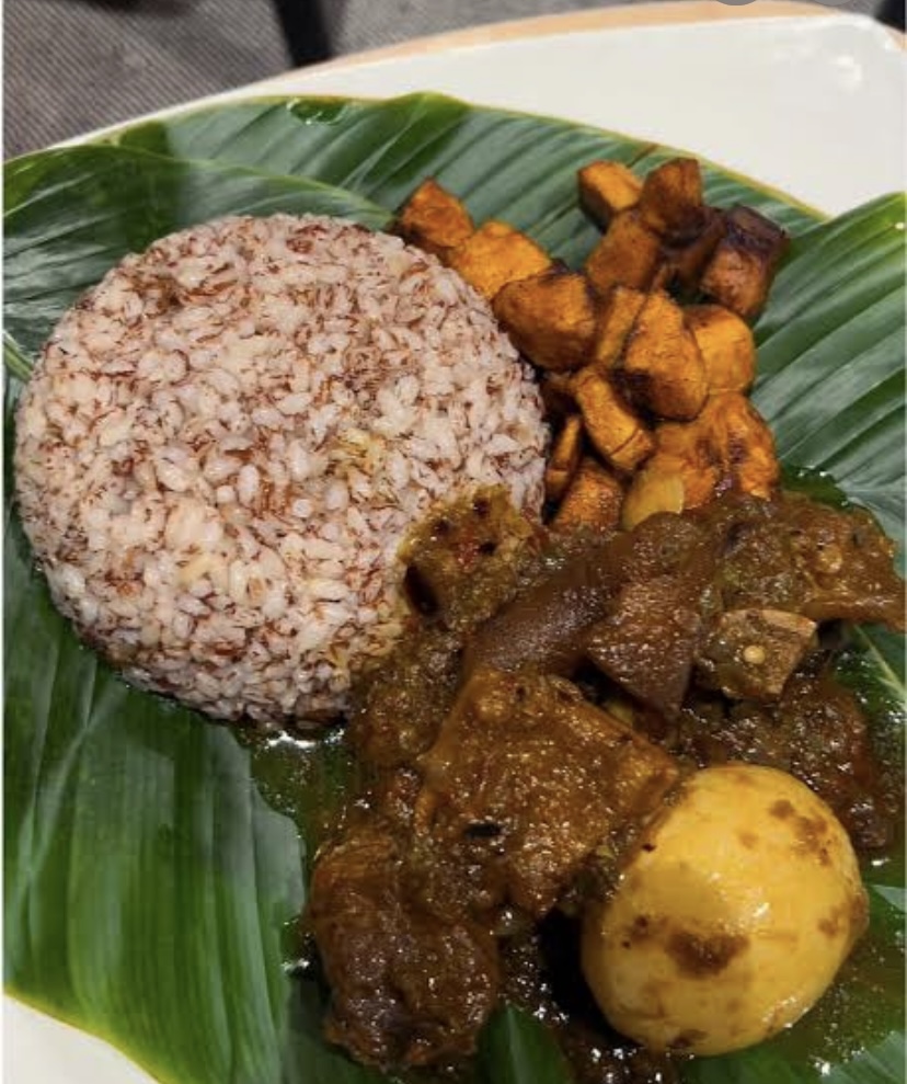 Ofada rica and ayamase sauce